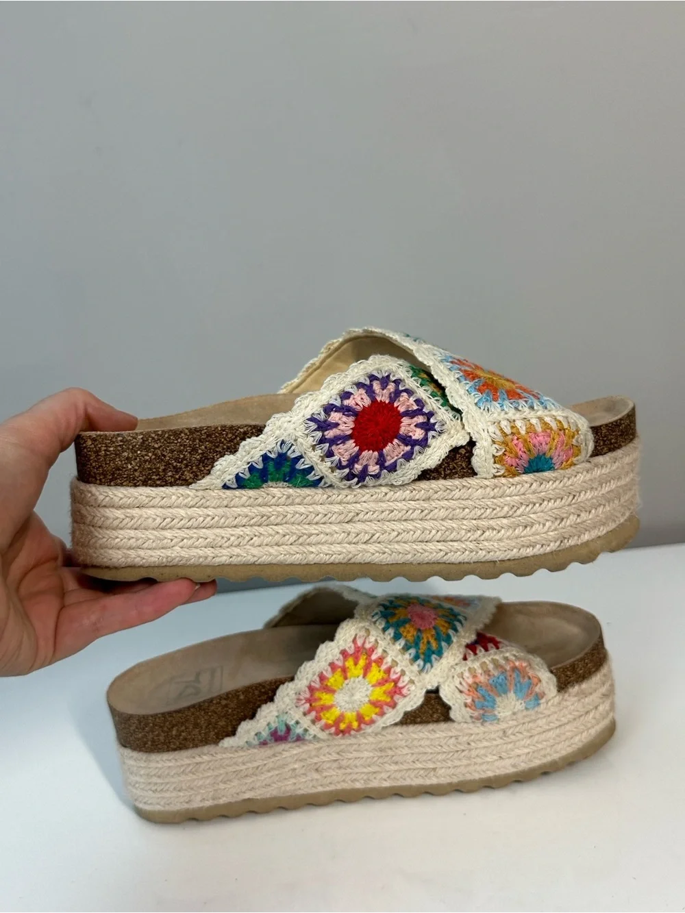 Dirty Laundry Plays Floral Crochet Platform Cork Platform Espadrilles Size 6